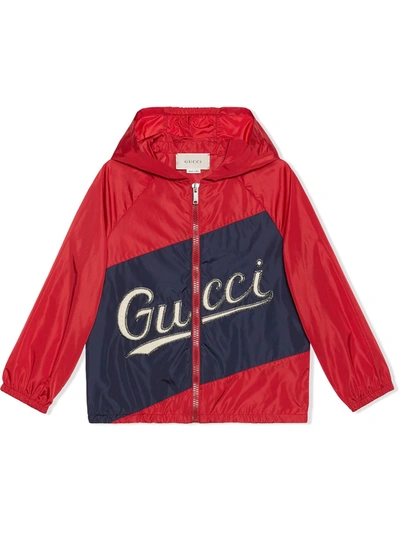 Shop Gucci Stitched Logo Jacket In Red