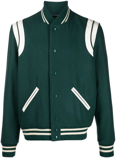 Shop Saint Laurent Teddy Bomber Jacket In Green