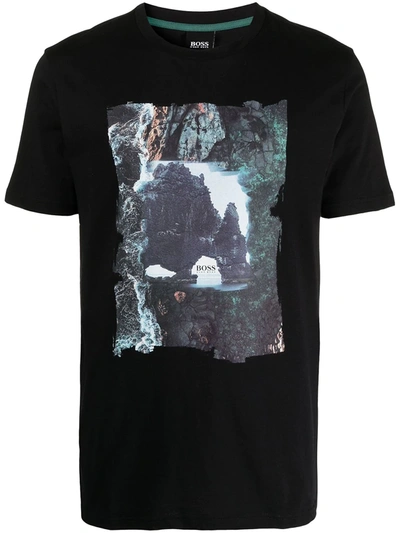 Shop Hugo Boss Photographic-print Cotton T-shirt In Black