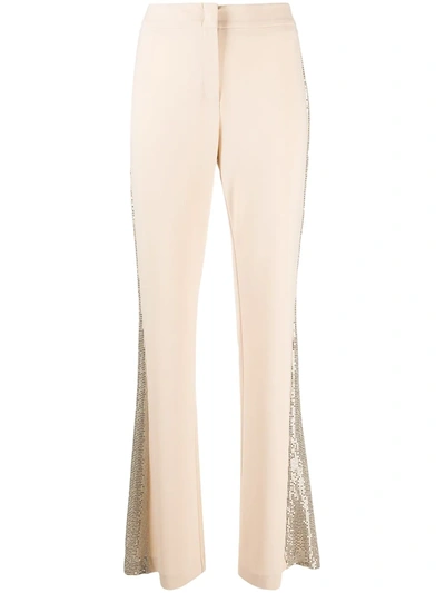 Shop D-exterior Flared Sequin Trousers In Neutrals