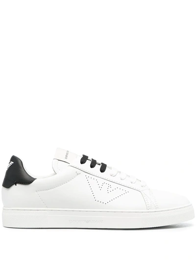 Shop Emporio Armani Leather Perforated-logo Trainers In White