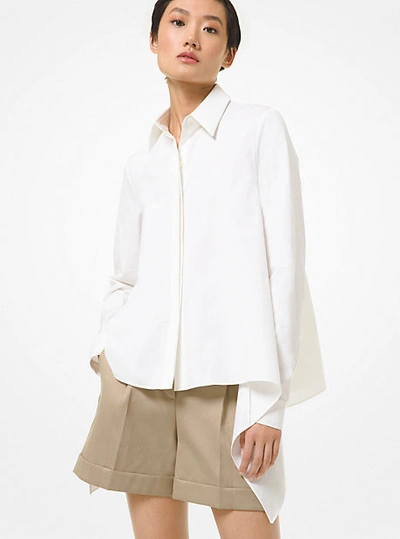 Shop Michael Kors Stretch Organic Cotton Poplin Draped Shirt In White