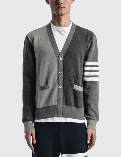 Thom Browne Milano Stitch Cotton Multi-colour 4 Bar Cardigan In Grey