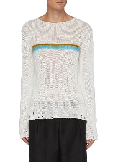 Shop Saint Laurent Stripe Intarsia Hole Sweater In White