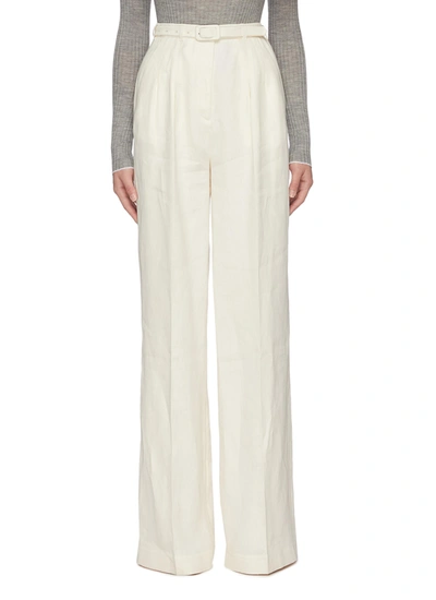 Shop Gabriela Hearst Vargas' Belted Full-length Wide Leg Pants In White