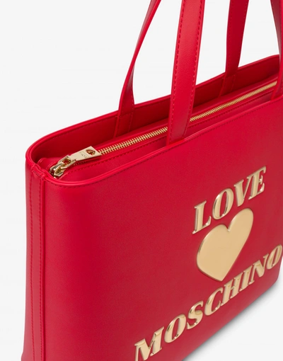 Shop Love Moschino Shiny Padded Heart Shopper In Red