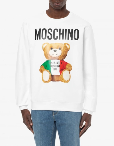 Shop Moschino Cotton Sweatshirt Italian Teddy Bear In White