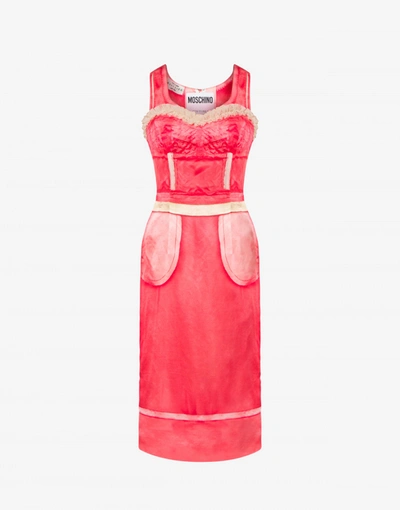 Shop Moschino Satin Dress Inside Out Trompe-l'œil In Rosso Fragola