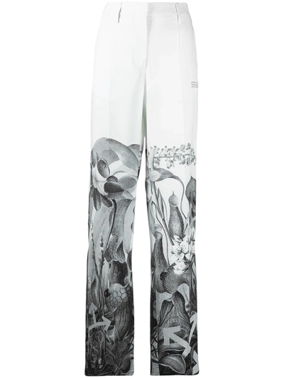 Off-white Botanical Print Straight-leg Trousers In White