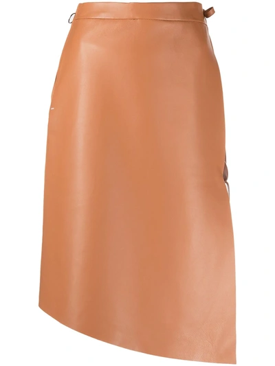 Shop Off-white Leather Midi Skirt In Brown
