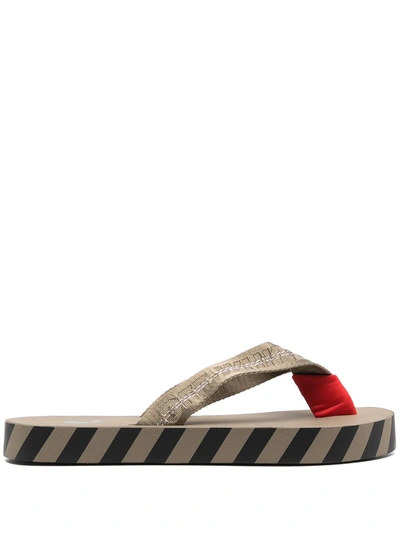 Shop Off-white Industrial Striped-sole Flip-flops In Grey