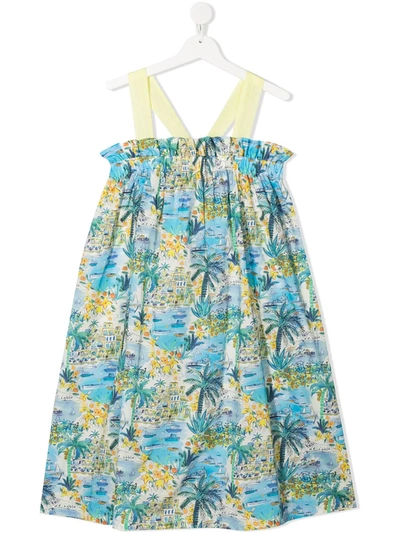Shop Il Gufo Teen Tropical Print Dress In Blue