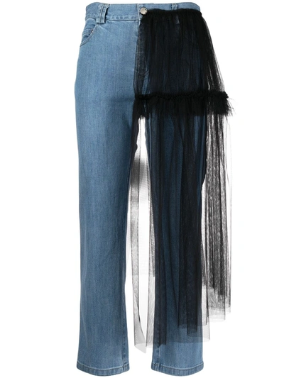 Shop Act N°1 Tulle-detail Cropped Jeans In Blue