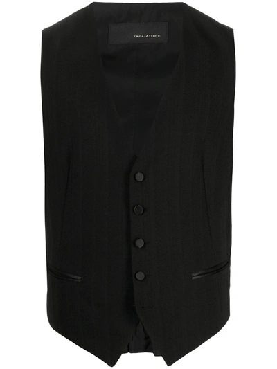 Shop Tagliatore Woven Striped Waistcoat In Black