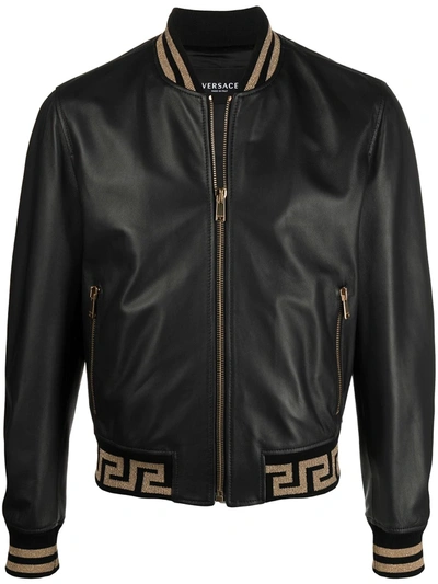 Shop Versace Greca-pattern Bomber Jacket In Black