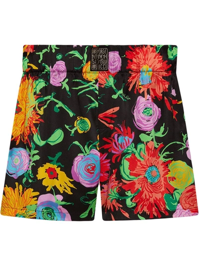 Shop Gucci Ken Scott-print Silk Shorts In Black