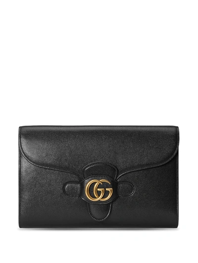 Shop Gucci Double G Leather Clutch In Black