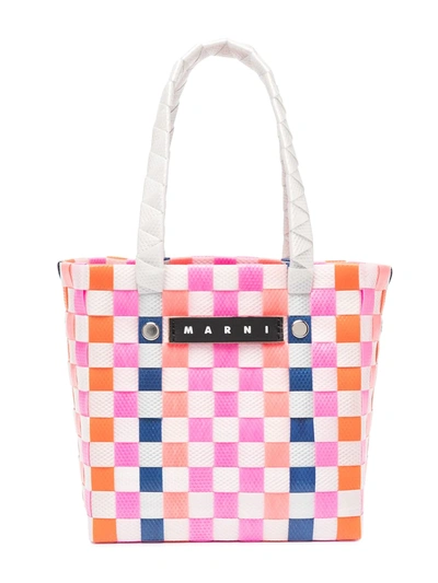 Shop Marni Logo Woven Tote In Pink