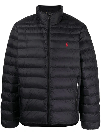 Shop Polo Ralph Lauren Embroidered Logo Quilted Padded Jacket In Black