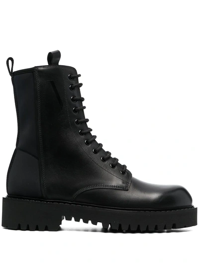 Shop Valentino Panelled Logo Ankle Boots In Black