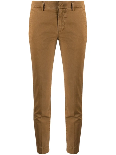 Shop Dondup Cropped Chino Trousers In Brown