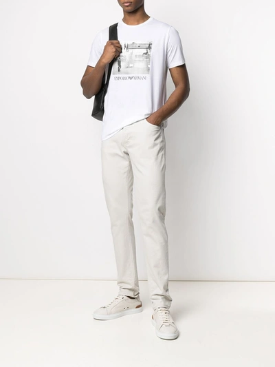 Shop Emporio Armani Printed Cotton T-shirt In White