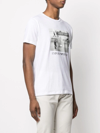 Shop Emporio Armani Printed Cotton T-shirt In White