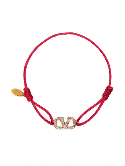 Shop Valentino Vlogo Leather Bracelet In Red