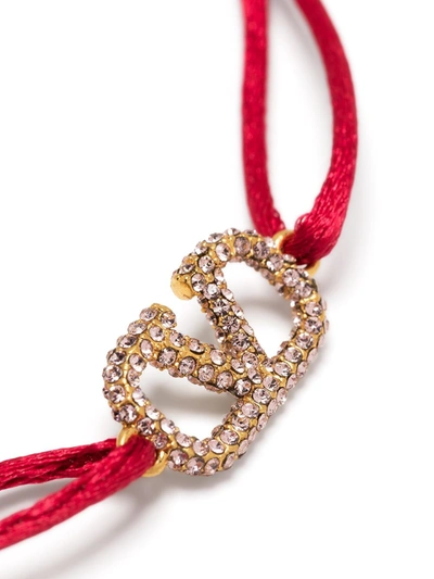 Shop Valentino Vlogo Leather Bracelet In Red