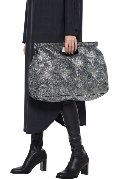 Shop Maison Margiela Glam Slam Quilted Iridescent Leather Clutch In Silver