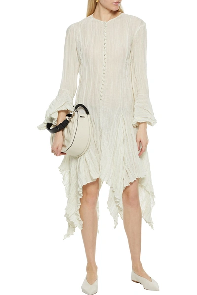 Shop Khaite Ruffled Linen-blend Gauze Dress In Ecru