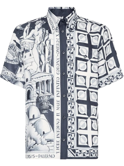 Shop Dolce & Gabbana Printed Silk Hawaiian Shirt In Black