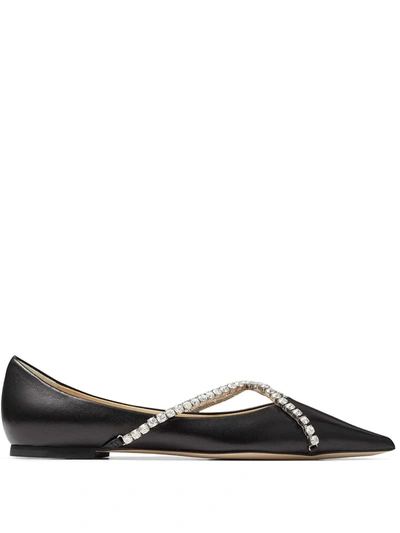 Shop Jimmy Choo Genevi Crystal-embellished Flats In Black