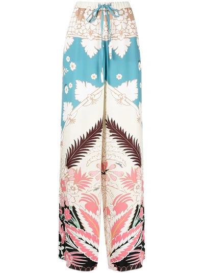 Shop Valentino Printed Silk Palazzo Trousers In Neutrals