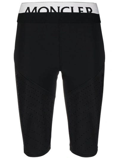 Shop Moncler Logo Waistband Perforated Cycling Shorts In Black