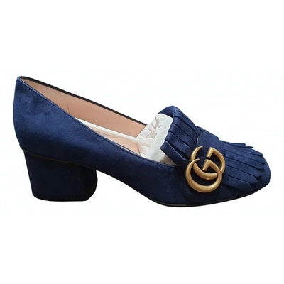 Pre-owned Gucci Marmont Blue Suede Flats