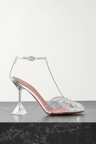 Shop Amina Muaddi Brygit Crystal-embellished Pvc And Mirrored-leather Sandals In Clear