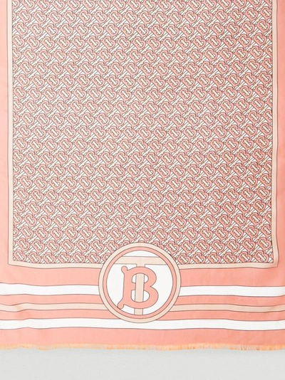 Shop Burberry Reversible Monogram Print Silk Scarf In Bubblegum Pink