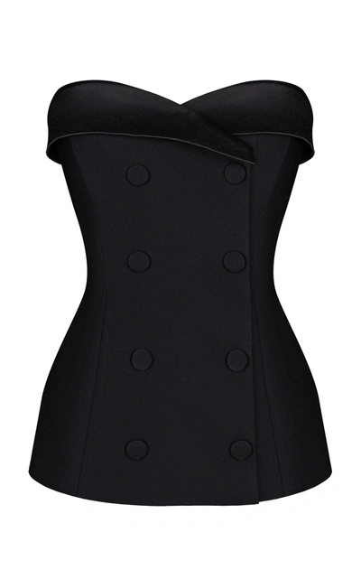 Women's Double-breasted Crepe Corset Top In Black
