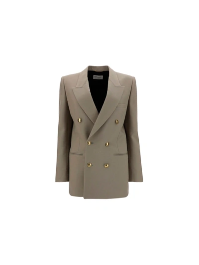 Shop Saint Laurent Jacket In Taupe