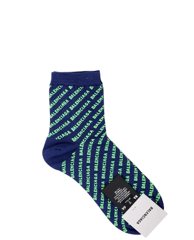 Shop Balenciaga Blue Logo Socks In Blu/verde