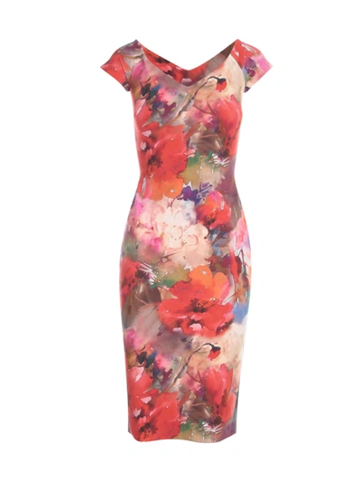 Shop La Petit Robe Di Chiara Boni Printed Pencil V Neck Dress In Summer Roses Red