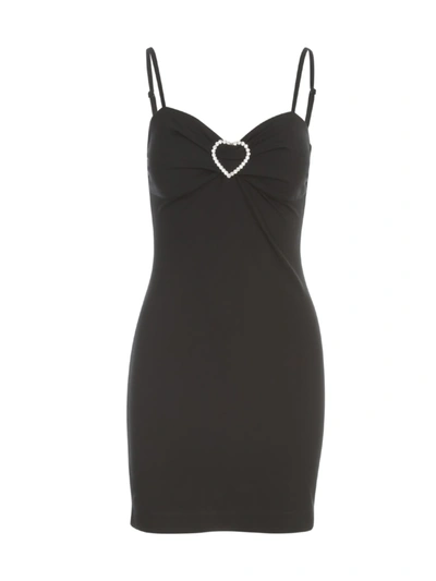 Shop Love Moschino Sleeveless Dress W/heart Buckle In Black
