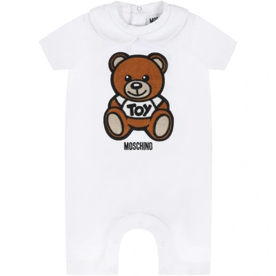 Shop Moschino White Romper For Babykids Witth Teddy Bear