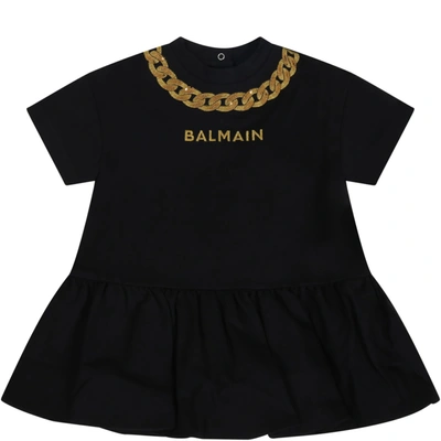 Shop Balmain Black Dress For Babygirl With Logo