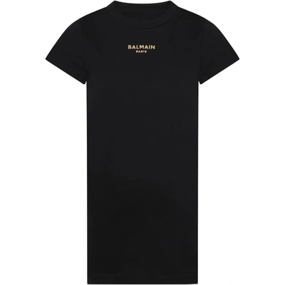 Shop Balmain Black Dress For Girl With Logo