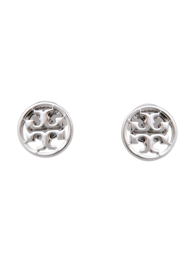 Shop Tory Burch Circle-stud Logo Earrings In Silver