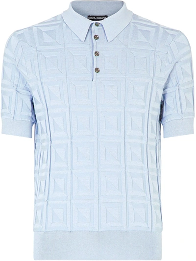 Shop Dolce & Gabbana Jacquard Short-sleeve Polo Shirt In Blue