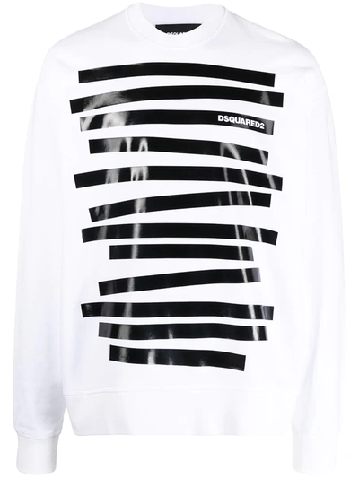 Shop Dsquared2 Striped Cotton Sweatshirt In White
