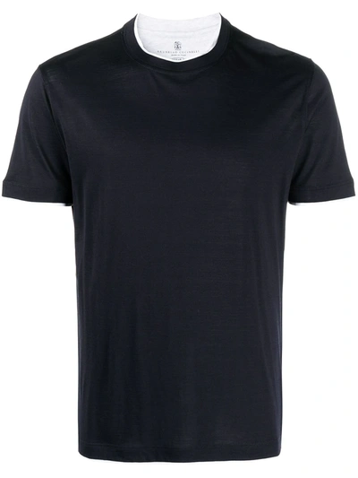 Shop Brunello Cucinelli Contrasting-trim T-shirt In Blue